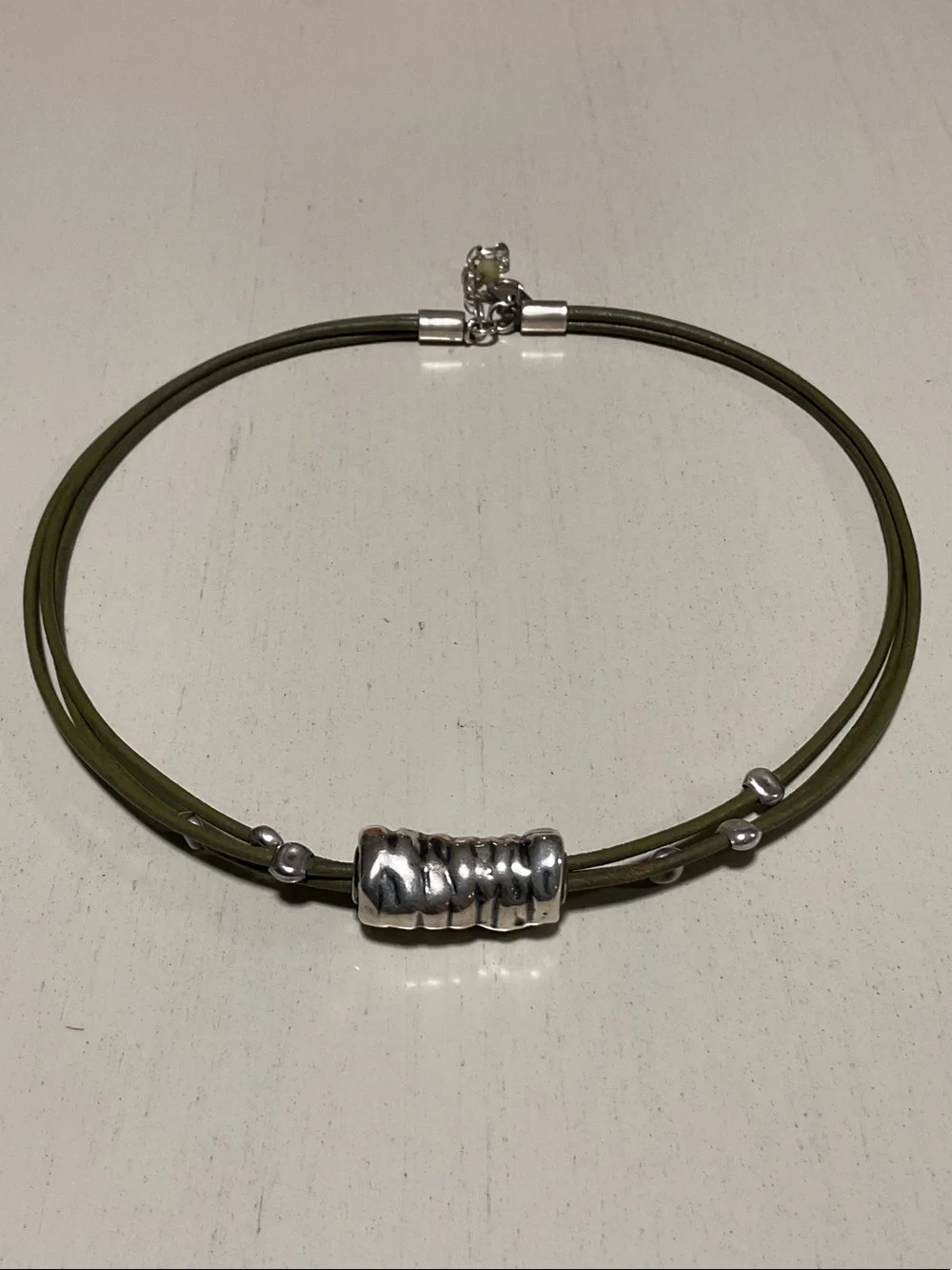 Silpada Olive Green Leather Cord Necklace with Silver Bead
